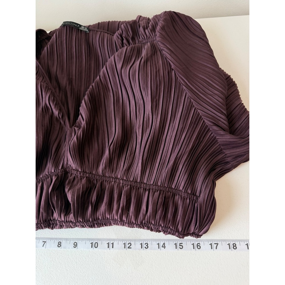 Women's Plum Pleated V Neck Mini Dress Dark Romantic Boho Ethereal - Picture 12 of 12